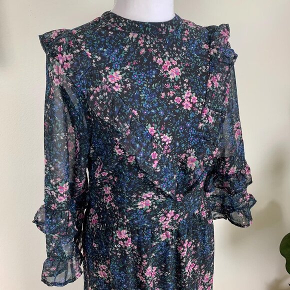 AE Studio S Black Floral Print High Neck Dress Cottagecore Whimsigoth - Picture 3 of 7